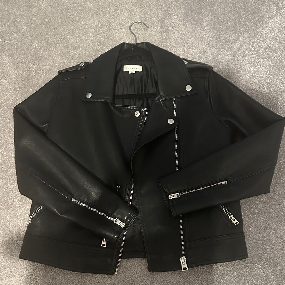 Topshop Black Faux Leather Moto Jacket